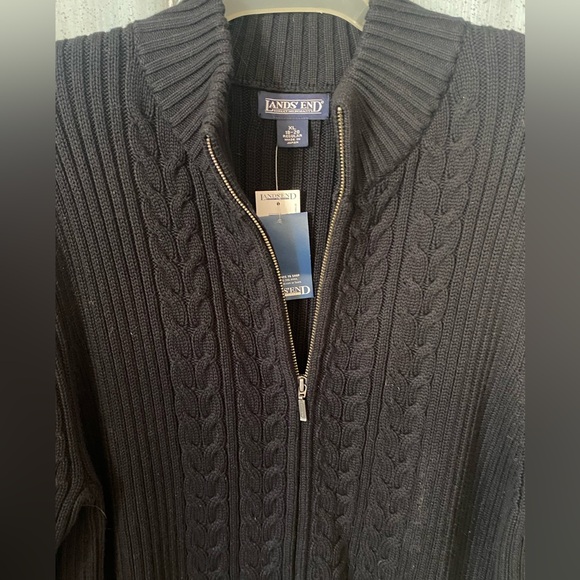 Lands’ End Women’s 100% Cotton Black Cable-Knit Full-Zip Sweater - Picture 5 of 9